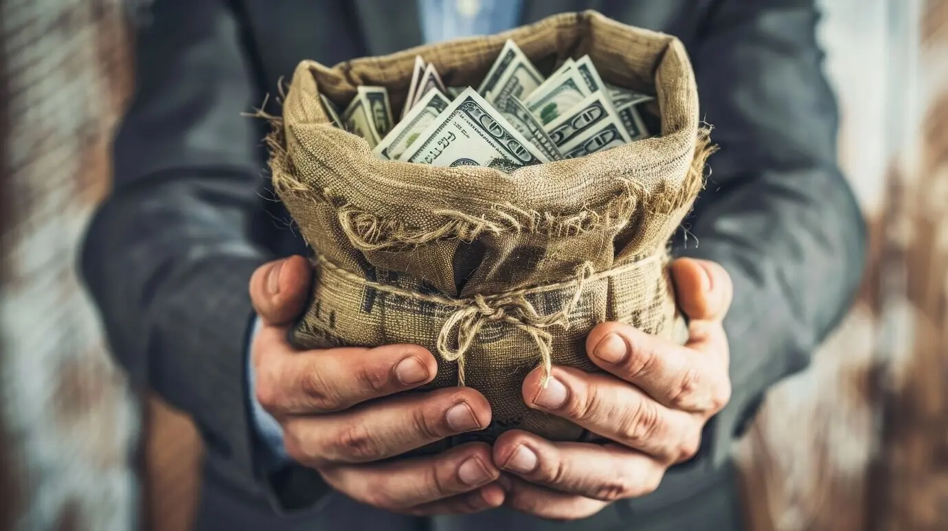 Blick auf einen Mann, der mit Geld und finanziellen Mitteln umgeht, um Wohlstand zu erreichen.